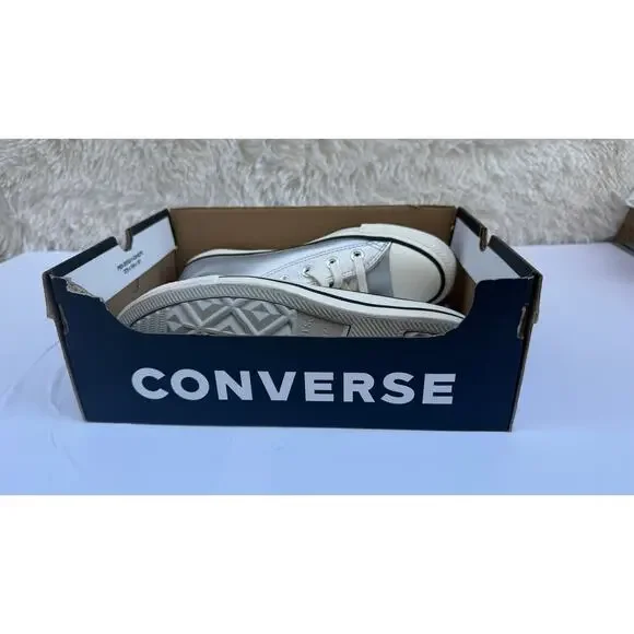 Converse Women's Silver Metallic Chuck Taylor All Star Low Leather Size 7 - Picture 12 of 13
